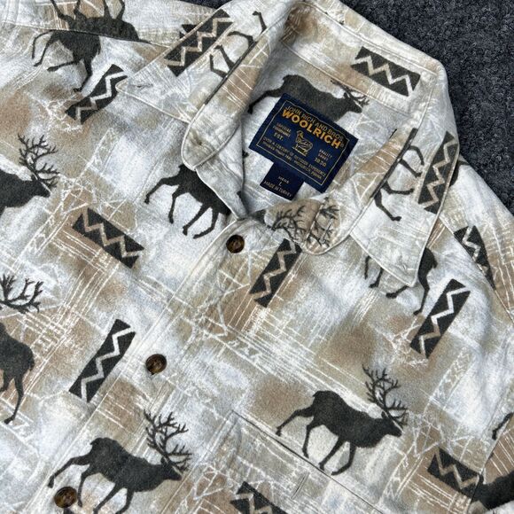 Woolrich Shirt Men’s Large Flannel Blanket Elk Print - Picture 1 of 7